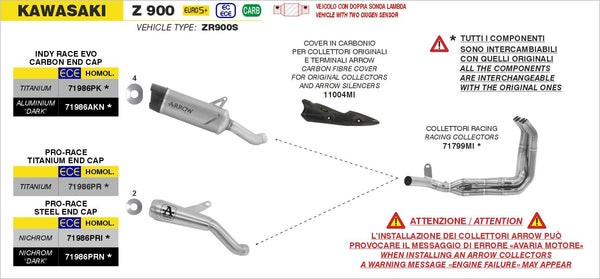 Arrow Link Pipe for Kawasaki Z900 2025
