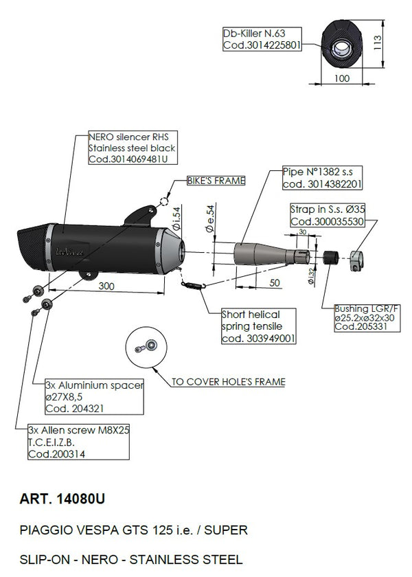 LeoVince Slip-On Exhaust for Vespa GTS 125 2021-2023